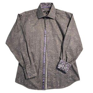 Bertigo Shirt Men's Sz 4 Large Flip Cuff Long Sleeve Gray Purple 100% Cotton